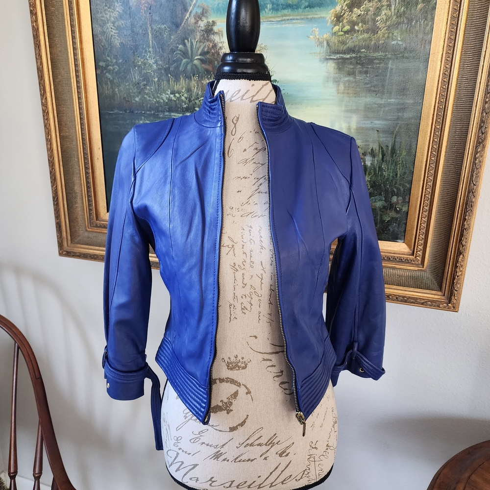 Arden B Vintage Womens Leather Jacket Lambs Leather Size Small Indigo NWT